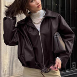 retro brun læder bikerjakke