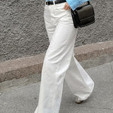 Højtaljede, hvide bomuldstwilljeans med lige ben