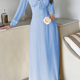 Ensfarvet langærmet aftenkjole