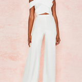 Damesæt i to dele – Off-Shoulder Crop Top – Højtaljede bukser med svaj