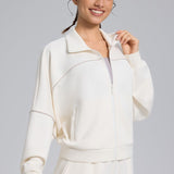 Løstsiddende sportsvest med lynlås til udendørs yoga, lange ærmer