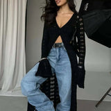 Langærmet strandvest med svaj i strik