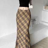 Højtaljet ternet bodycon-nederdel