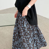 Højtaljet plisseret nederdel med retro blomsterprint