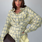 Langærmet, farveblok-ternet bluse med bælte