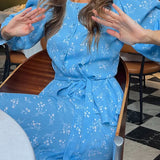 Todelt sæt: langærmet cardigan med digitalprint og rund hals