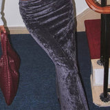 Lang vintage fløjlsnederdel med skråsnit