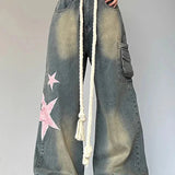 Jeans med vide ben og hjertemønster