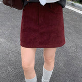 Højtaljet trapeznederdel i corduroy