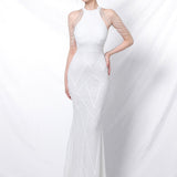 Paillettebesat havfrue-maxikjole med åben ryg