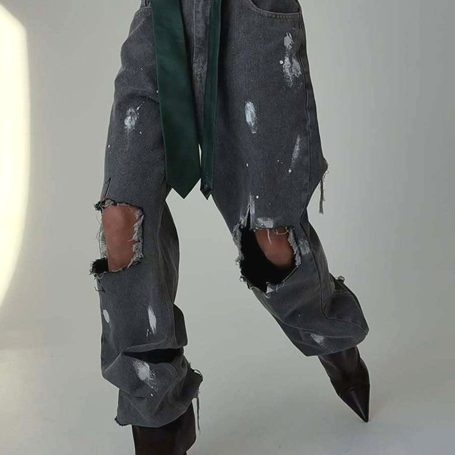 Jeans med brede ben og graffitiprint