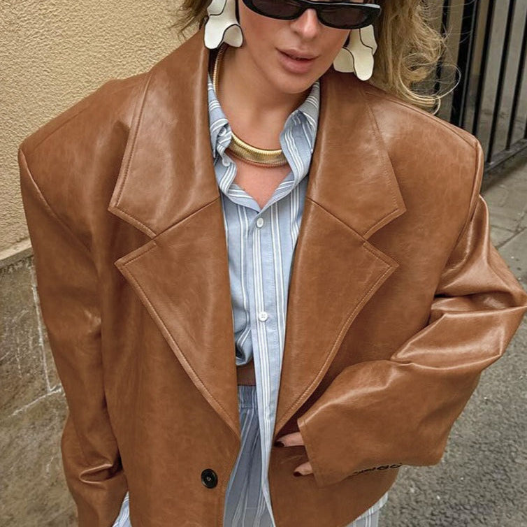 Vintage oversized blazer i PU-læder