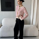 Stribet strikket cardigan med korte ærmer