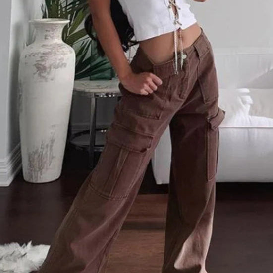 Højtaljede denimjeans med brede ben