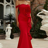 Ærmeløs maxikjole med off-shoulder-design og 3D-blomsterprint