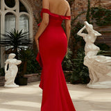 Ærmeløs maxikjole med off-shoulder-design og 3D-blomsterprint