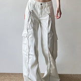 Hvide cargojeans med vide ben og lange lynlåslommer