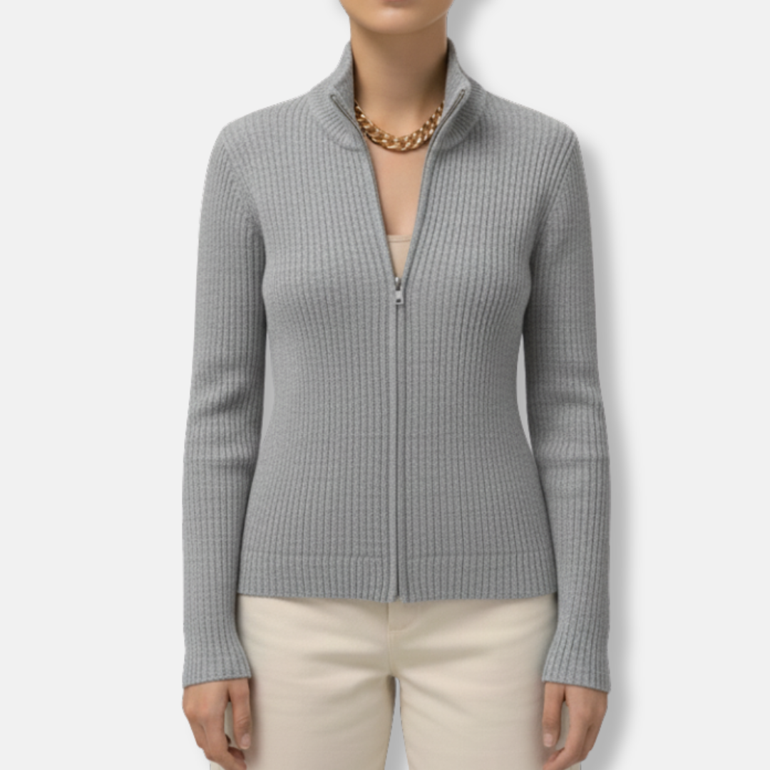 Lilou Fitted Cardigan | Cardigan med høj hals og lynlås og lange ærmer
