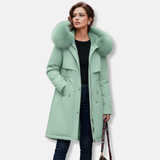 Damequiltet frakke – Lige snit – Hætte med kunstpels – Vandafvisende