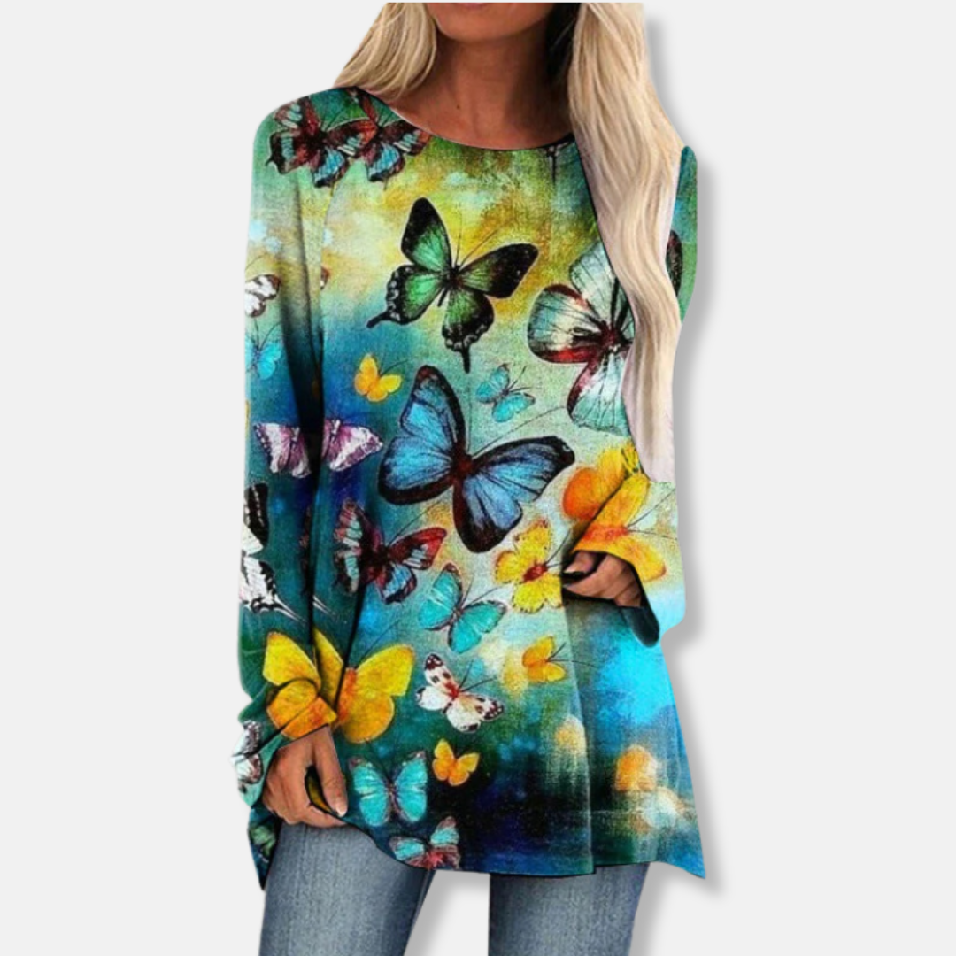 Dametunika - Let strik - Afslappet pasform - Lange raglanærmer