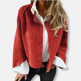 Damekort frakke - Blød strik - Løs pasform - Kraveløs - Lange ærmer