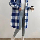 Dame teddyjakke – Oversized pasform – Ternet mønster – Længde til midt på låret