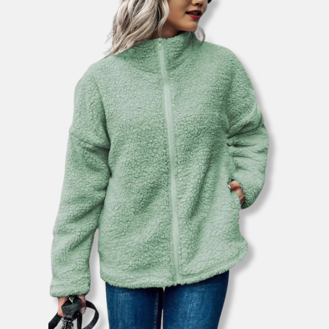 Dame fleecejakke – Oversized pasform – Høj krave – Lynlåslukning