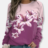 Damesweatshirt - Blød strik - Afslappet pasform - Rund hals - Lange ærmer - Blomsterprint