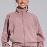 Løstsiddende sportsvest med lynlås til udendørs yoga, lange ærmer