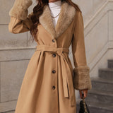 Mellemlang cardigan med hakkrave og knapper, foret med fløjl