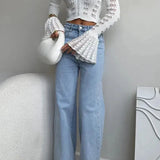 Langærmet vest i åbent strik med V-hals