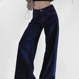 Højtaljede, løstsiddende, lige ben i rå denim