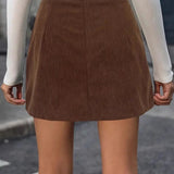 Højtaljet trapeznederdel i corduroy