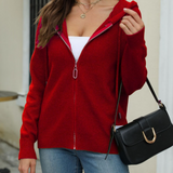 Ensfarvet cardiganvest med hætte, lynlåslukning og snøre