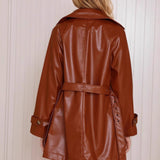 Trendy lang PU-læderjakke