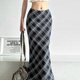 Højtaljet ternet bodycon-nederdel