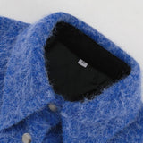 Blå uldjakke med lange ærmer