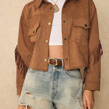 Afslappet jakke med frynser og sænkede skuldre