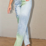 Rippede jeans med farveblokke og blækstænkeffekt
