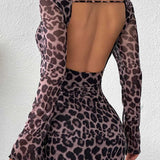 Minikjole med leopardprint og rygløs