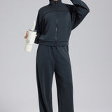 Løstsiddende sportsvest med lynlås til udendørs yoga, lange ærmer