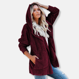 Damevest med hætte – Sherpa-imiteret pels – Afslappet pasform – Åbning foran