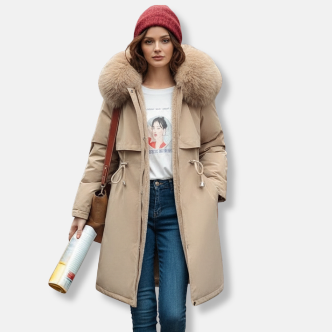 Damequiltet frakke – Lige snit – Hætte med kunstpels – Vandafvisende