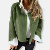 Damekort frakke - Blød strik - Løs pasform - Kraveløs - Lange ærmer