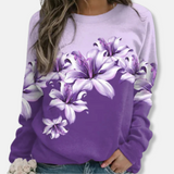Damesweatshirt - Blød strik - Afslappet pasform - Rund hals - Lange ærmer - Blomsterprint