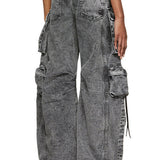 Vaskede grå cargobukser med flere lommer, urban stil