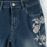 Vintage bootcut jeans med plantebroderi