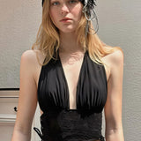 Hellangt blonde bodycon-nederdelsæt uden ryg med dyb V-udskæring