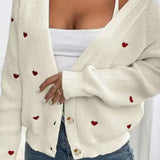 V-hals vest broderet med hjerter