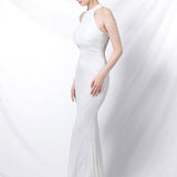 Paillettebesat havfrue-maxikjole med åben ryg